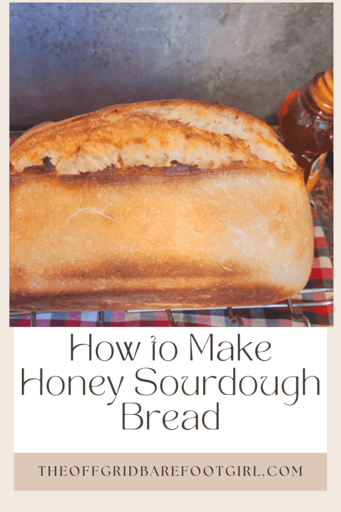 Image illustrates a Pinterest pin of honey sourdough bread.