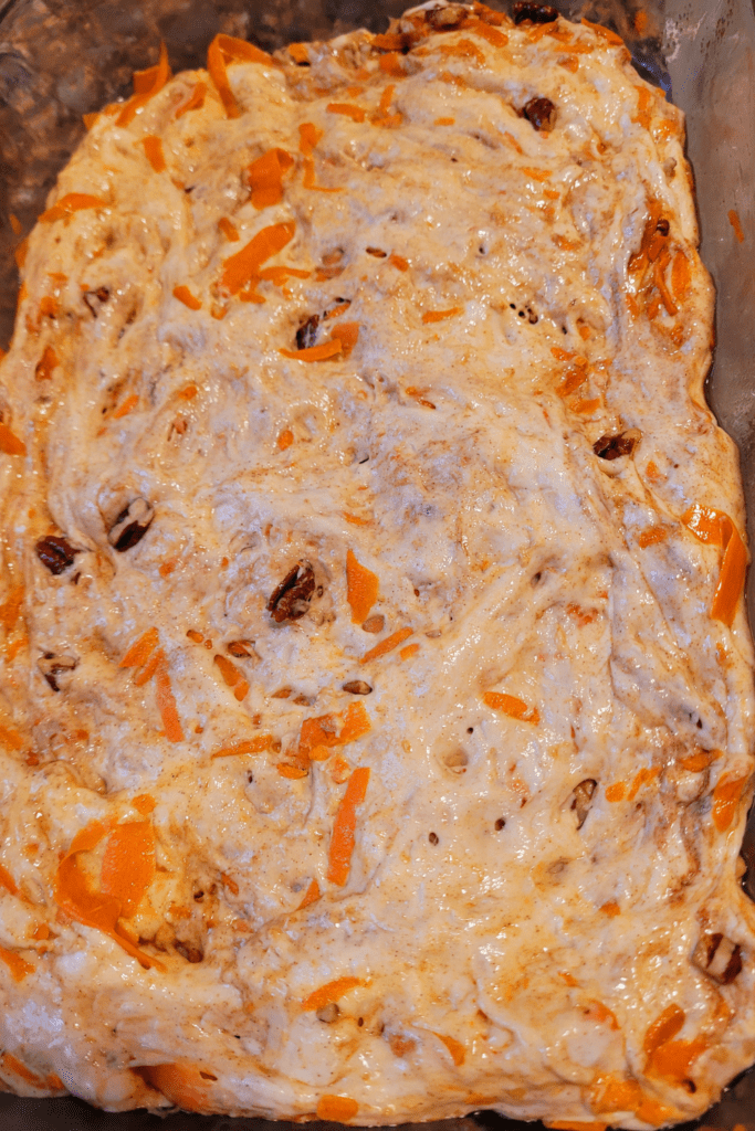 Image illustrates carrot cake sourdough focaccia.