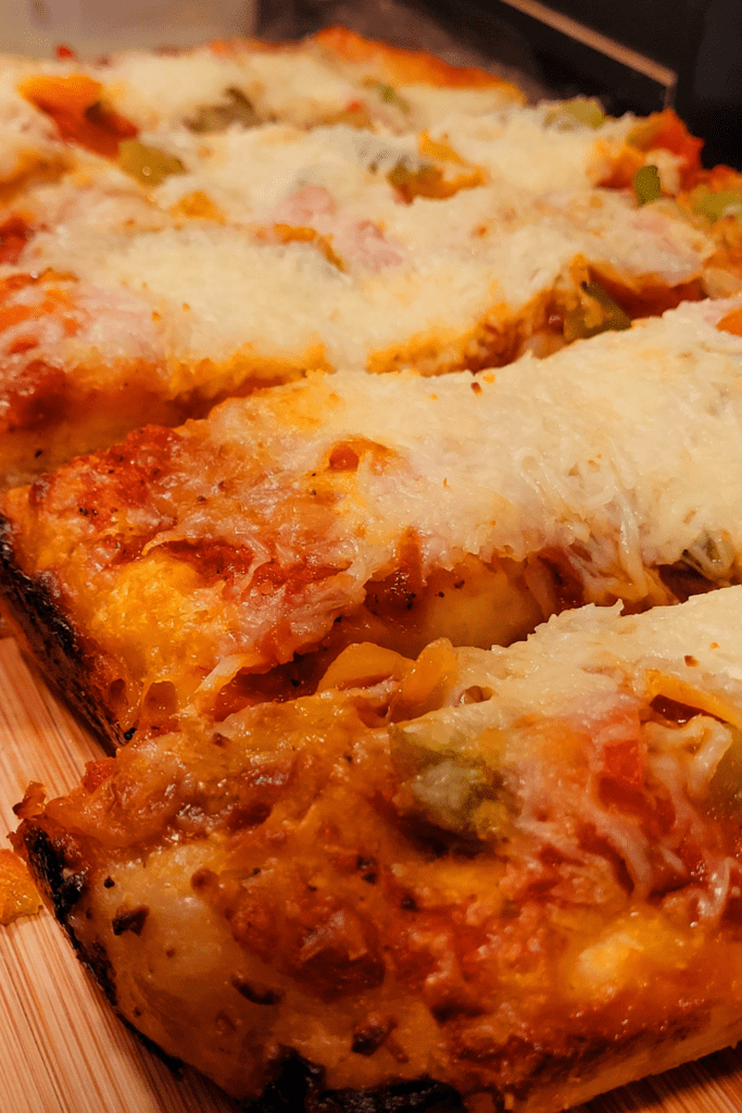 Image illustrates pizza sourdough focaccia.