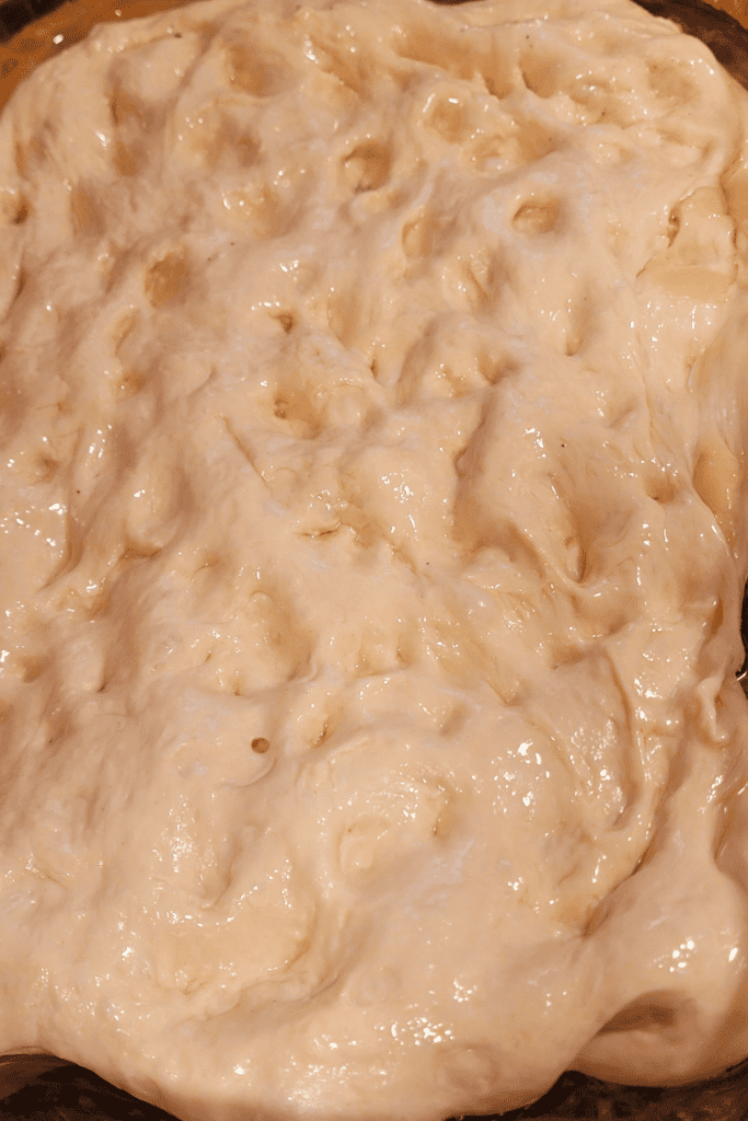 Image illustrates pizza sourdough focaccia.