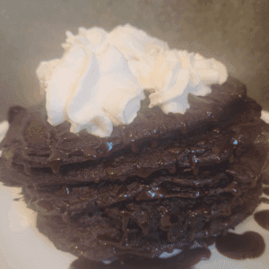Image illustrates chocolate sourdough pancakes.