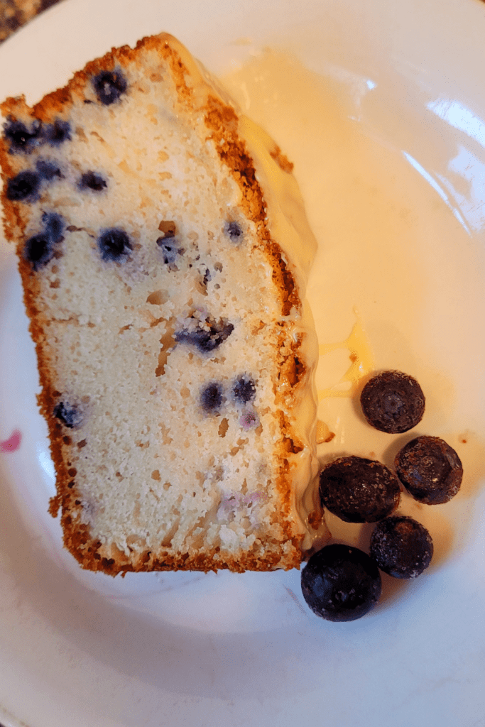 Image illustrates lemon blueberry sourdough quick bread.