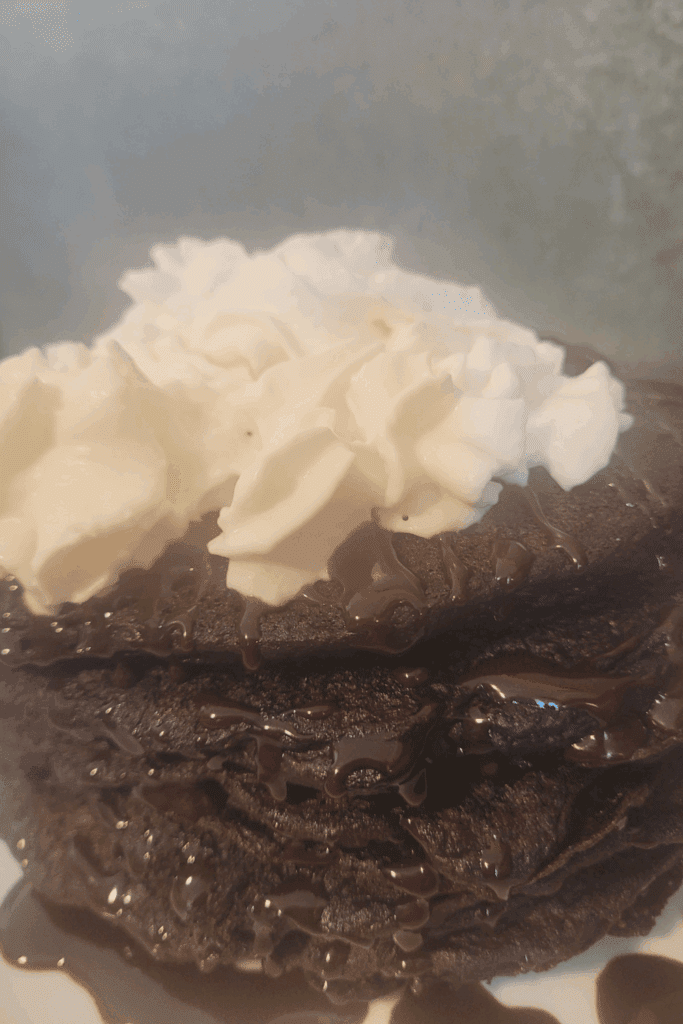 Image illustrates chocolate sourdough pancakes.