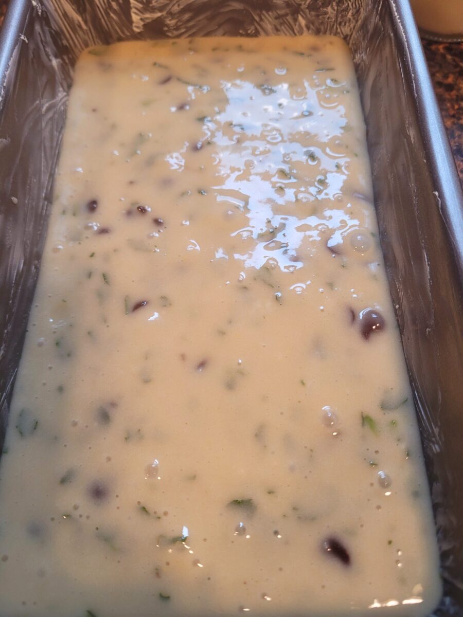 Image illustrates mint chocolate quick bread batter.