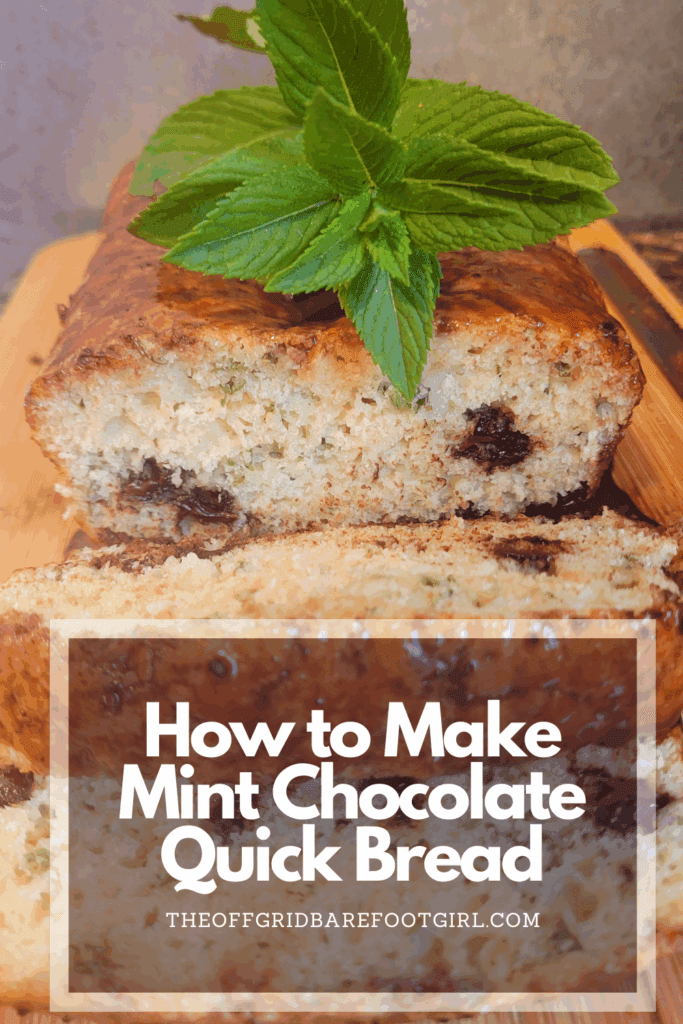 Image illustrates a Pinterest pin of mint chocolate quick bread.