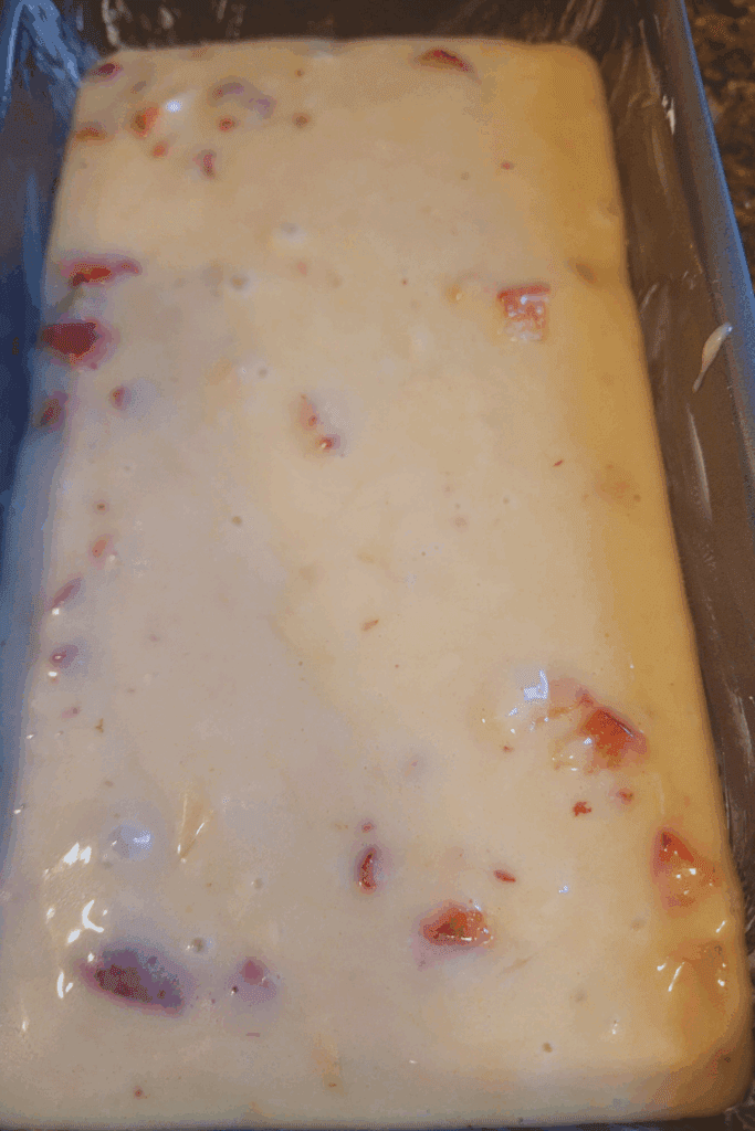 Image illustrates strawberry shortcake quick bread.