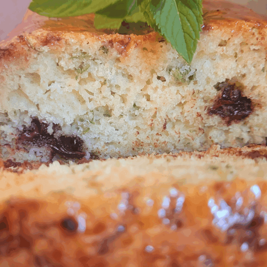 Image illustrates mint chocolate quick bread.