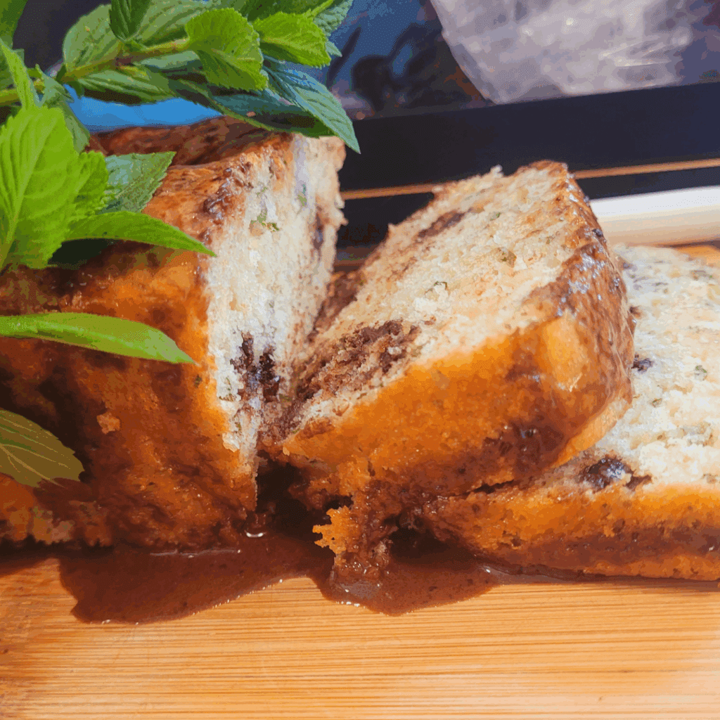 Image illustrates mint chocolate quick bread.