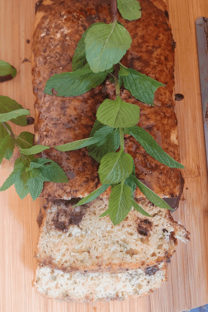 Image illustrates mint chocolate quick bread.