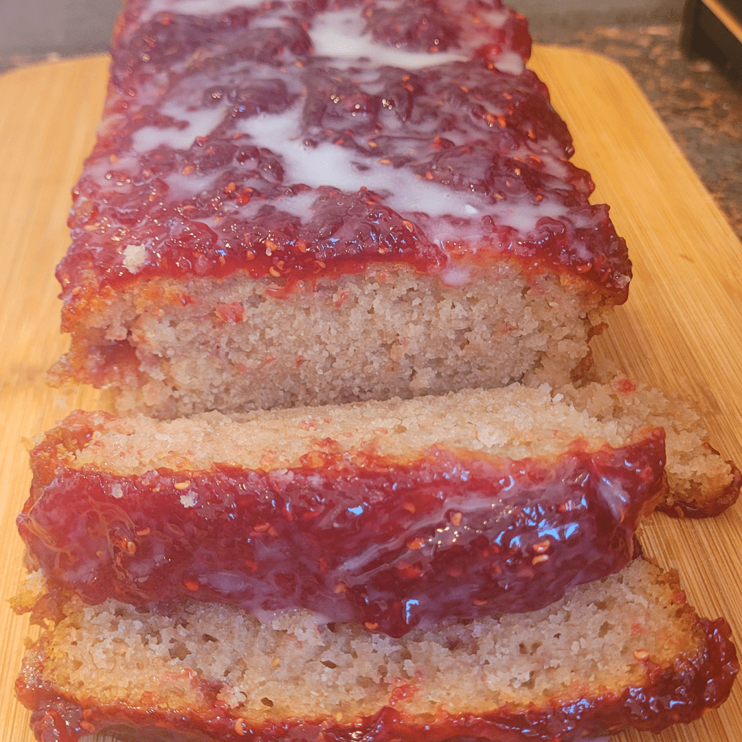 Image illustrates jelly donut quick bread.
