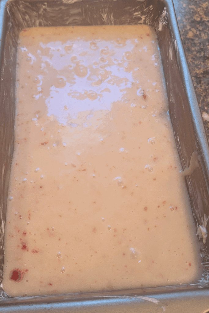 Image illustrates jelly donut quick bread batter.