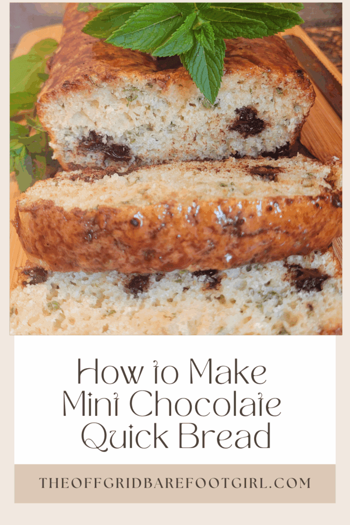 Image illustrates a Pinterest pin of mint chocolate quick bread.