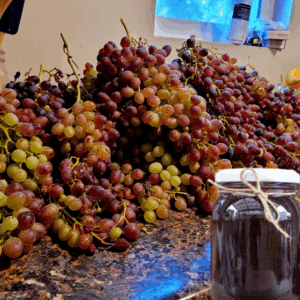 Image illustrates grape jam.