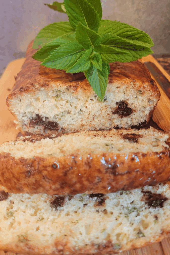 Image illustrates mint chocolate quick bread.