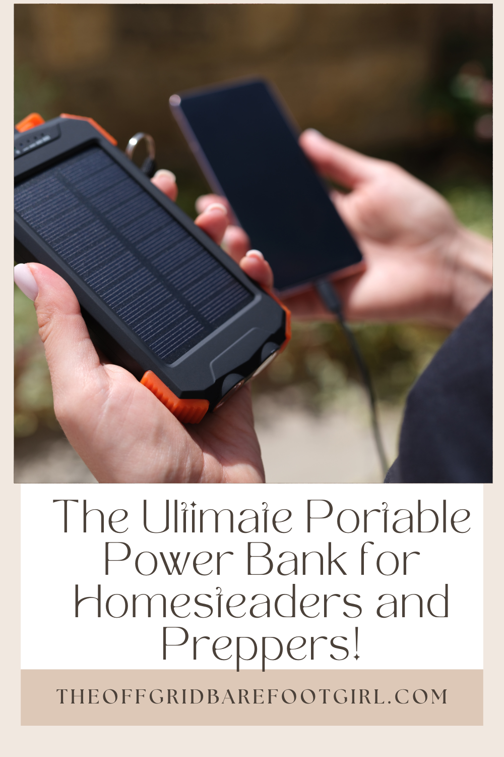 Image illustrates a Pinterest pin of a portable power bank.