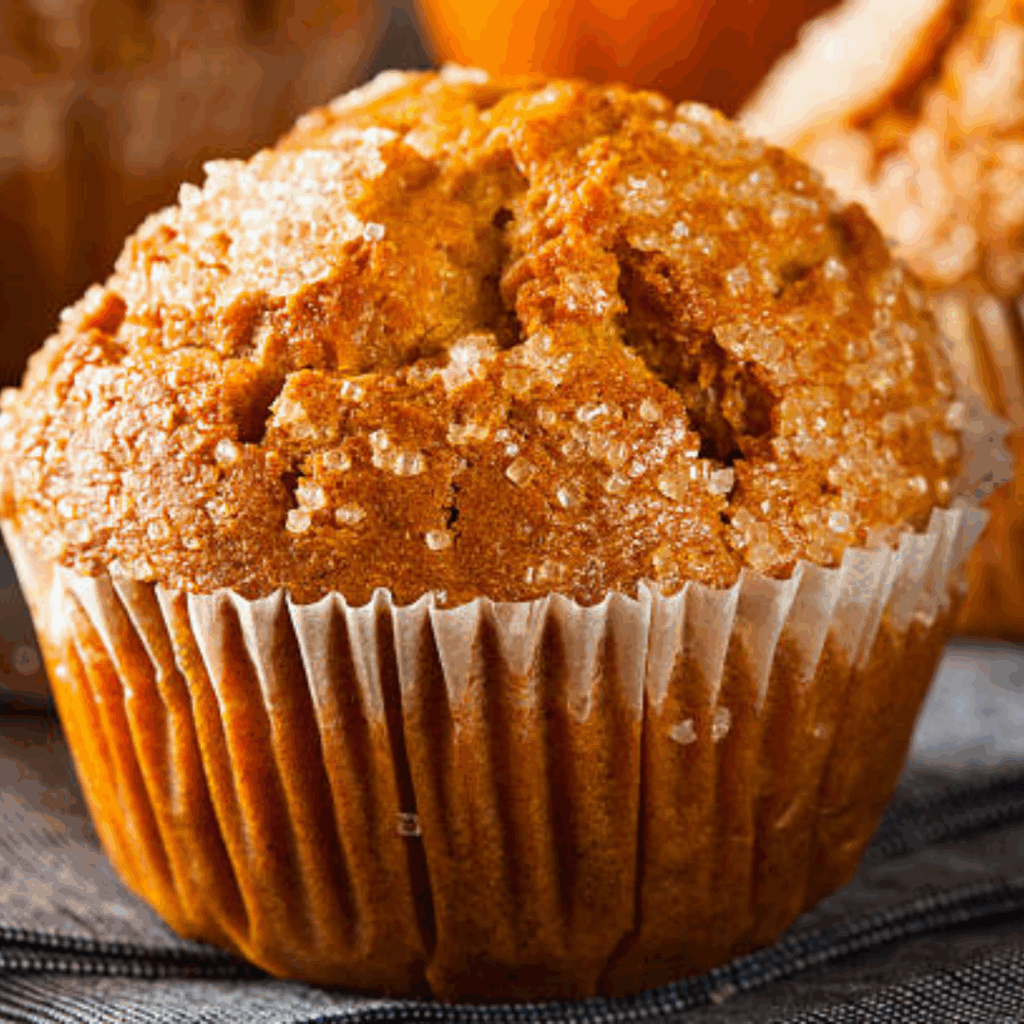 Image illustrates a pumpkin muffins recipe.