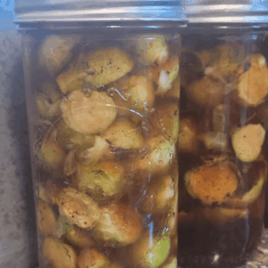 Image illustrates maple balsamic Brussel sprouts.