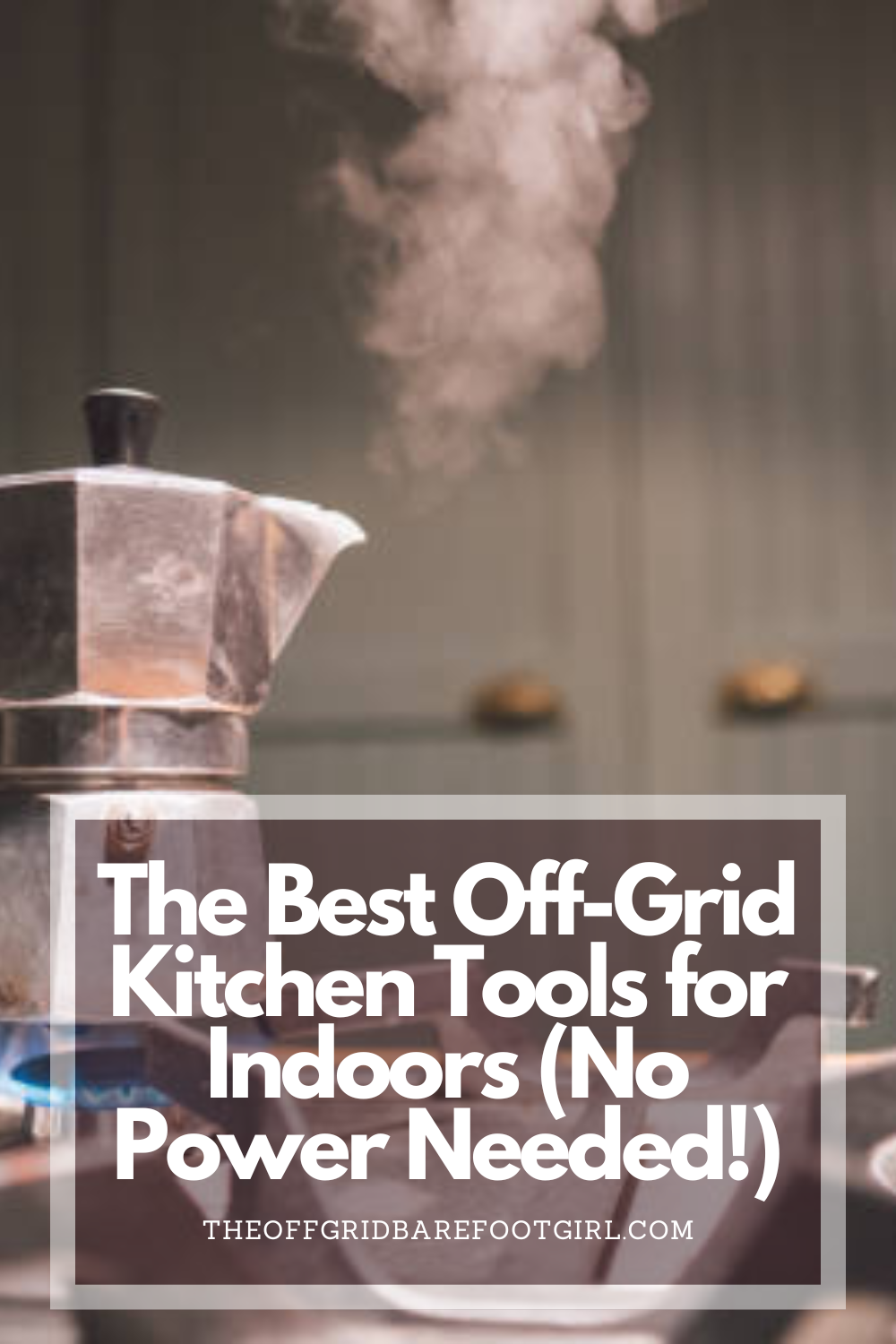 Image illustrates a Pinterest pin of an off grid kitchen.