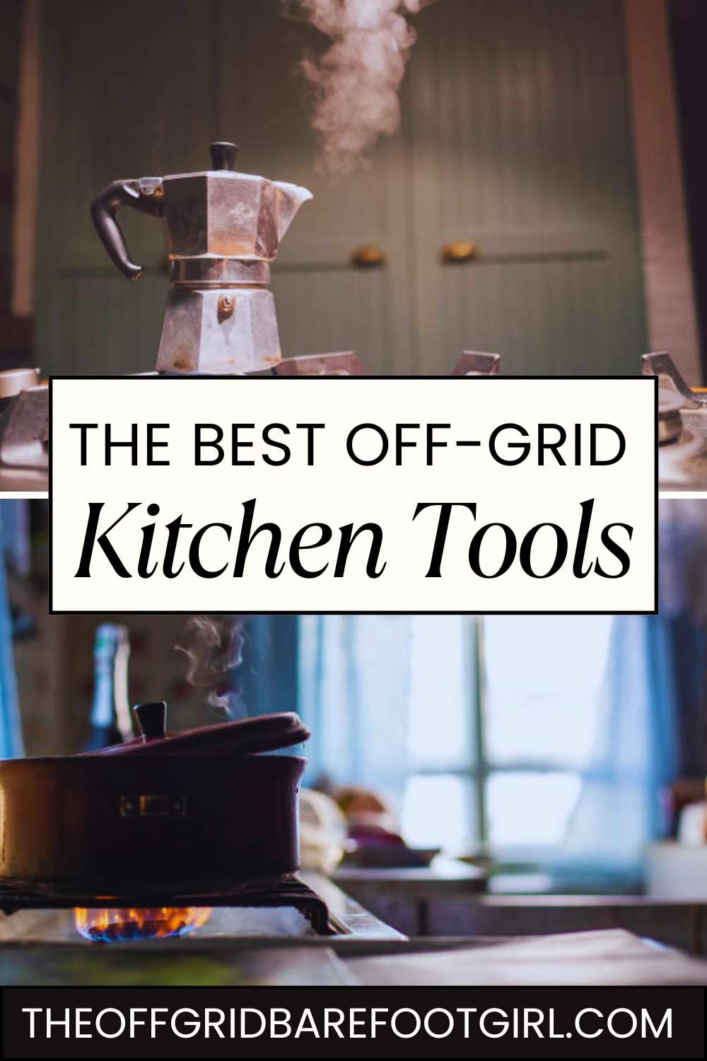 Image illustrates off-grid kitchen tools.