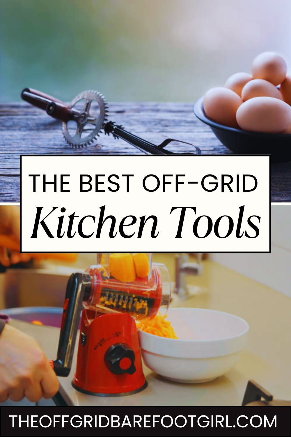 Image illustrates off-grid kitchen tools.