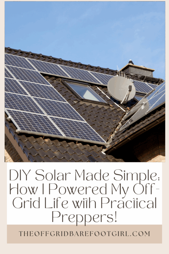 Image illustrates a Pinterest pin of solar panels for an off grid life.