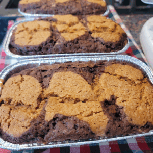 Image illustrates peanut butter brownie mini loaves.