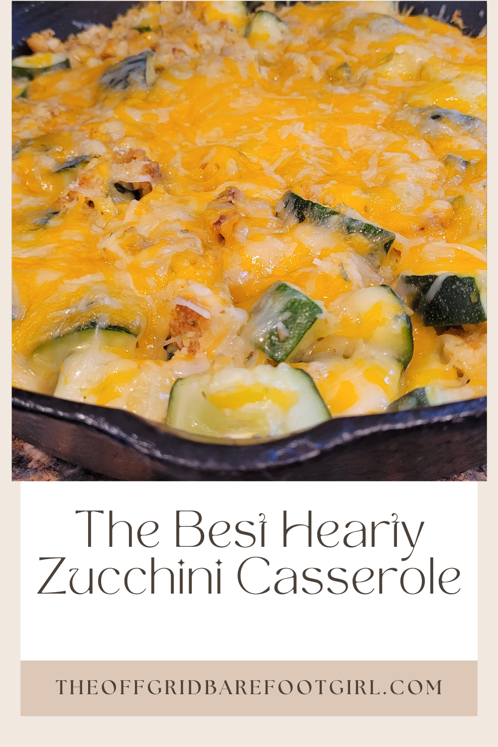 Image illustrates a Pinterest pin of zucchini casserole.