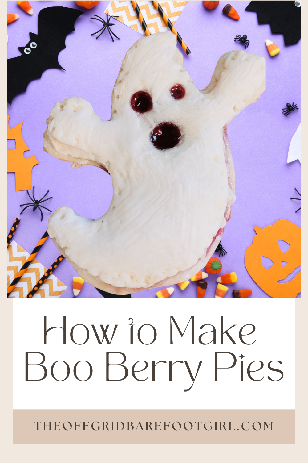 Image illustrates a Pinterest pin of boo berry pies.