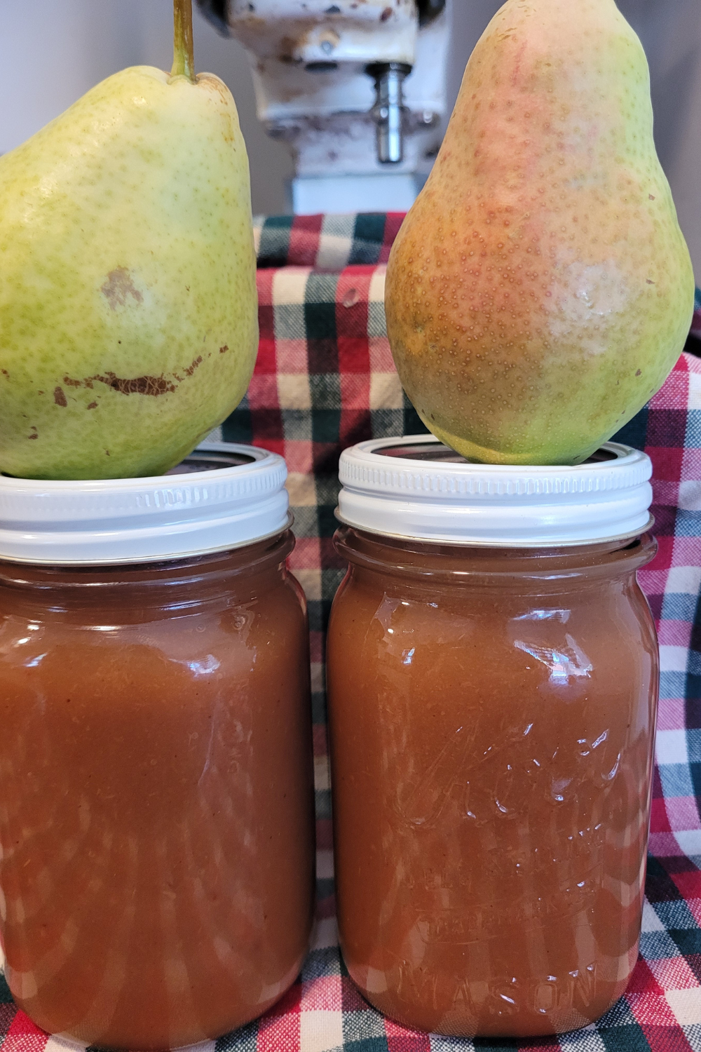 Image illustrates salted caramel pear butter.