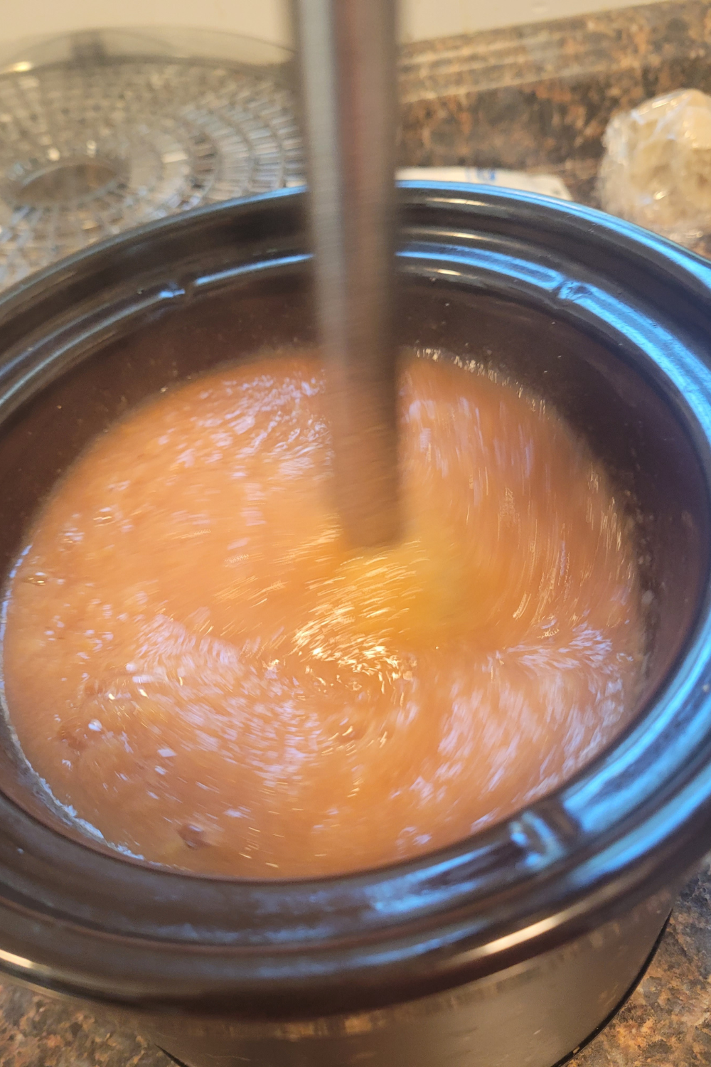 Image illustrates salted caramel pear butter.