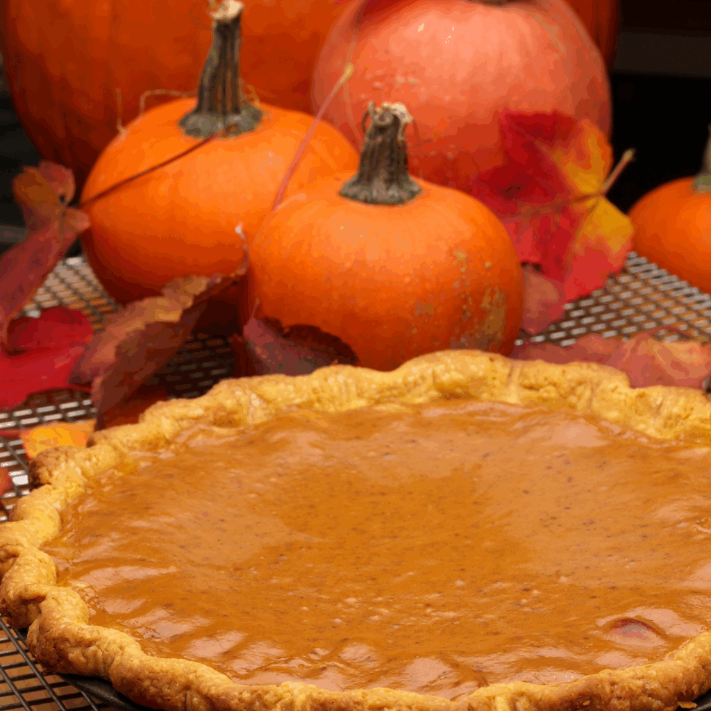Image illustrates pumpkin pie.