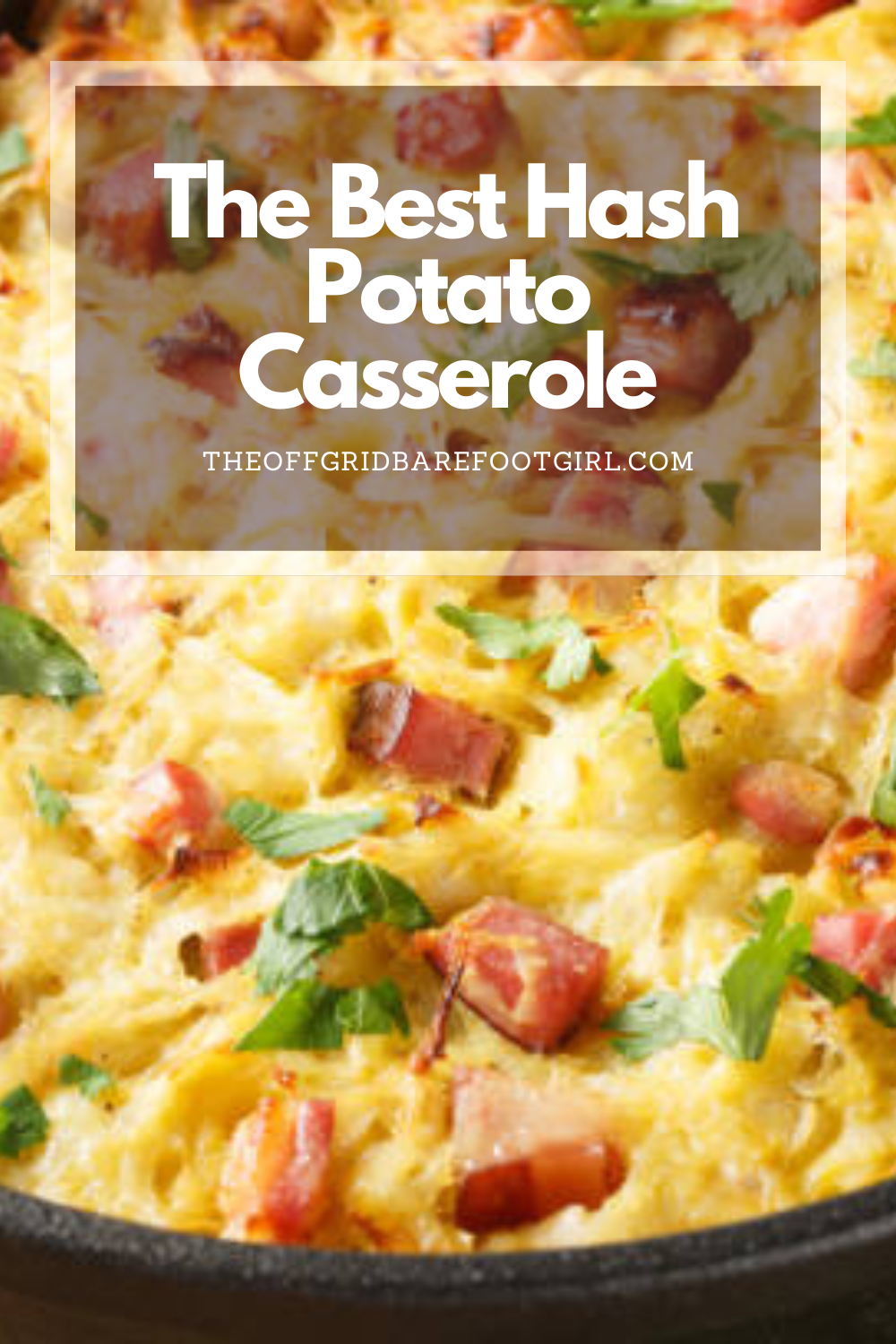 Image illustrates a Pinterest pin of hash potato casserole.