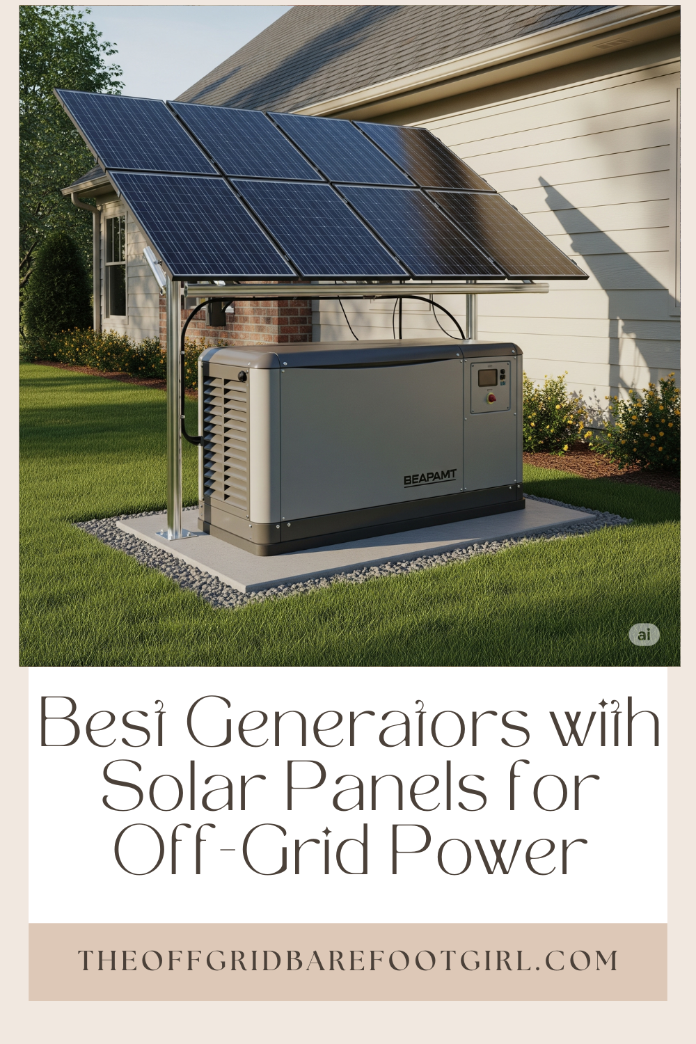 Image illustrates a Pinterest pin of generators with solar panels.