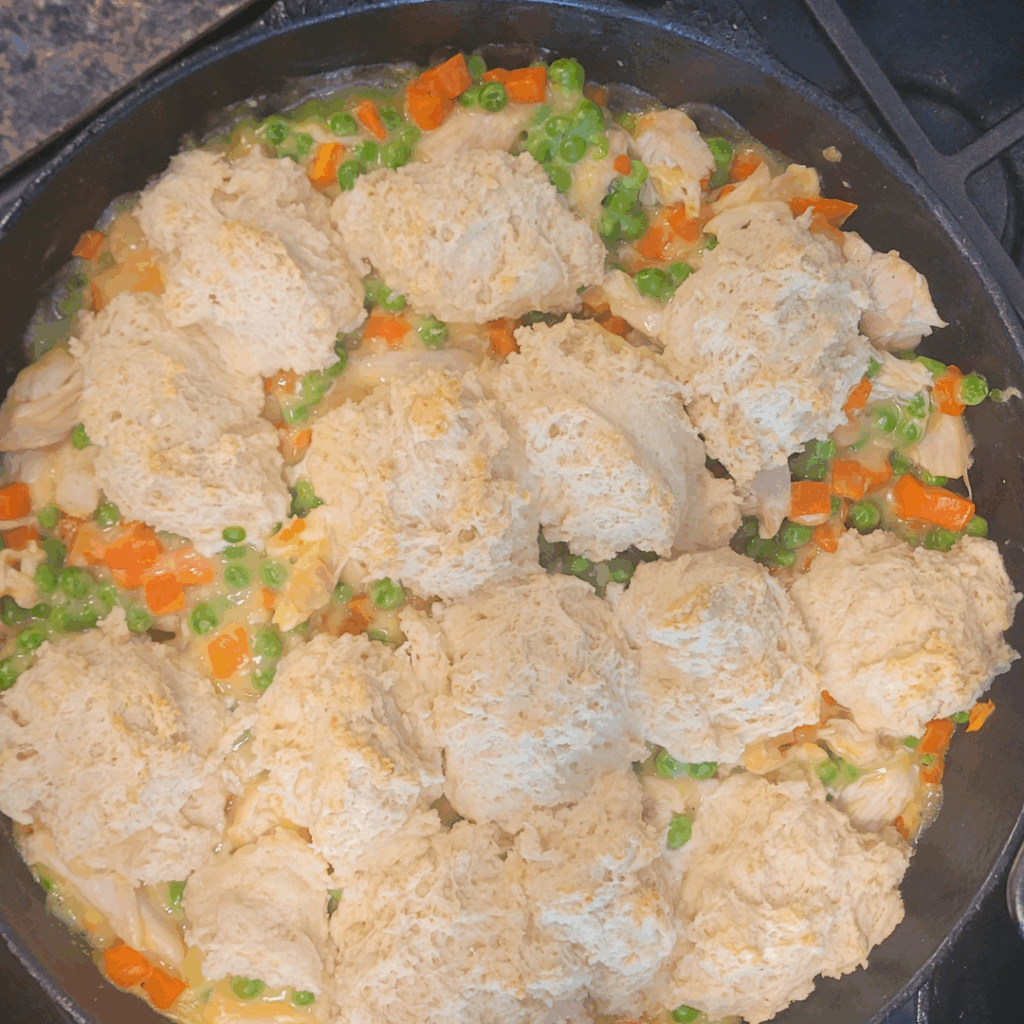 Image illustrates chicken cobbler.