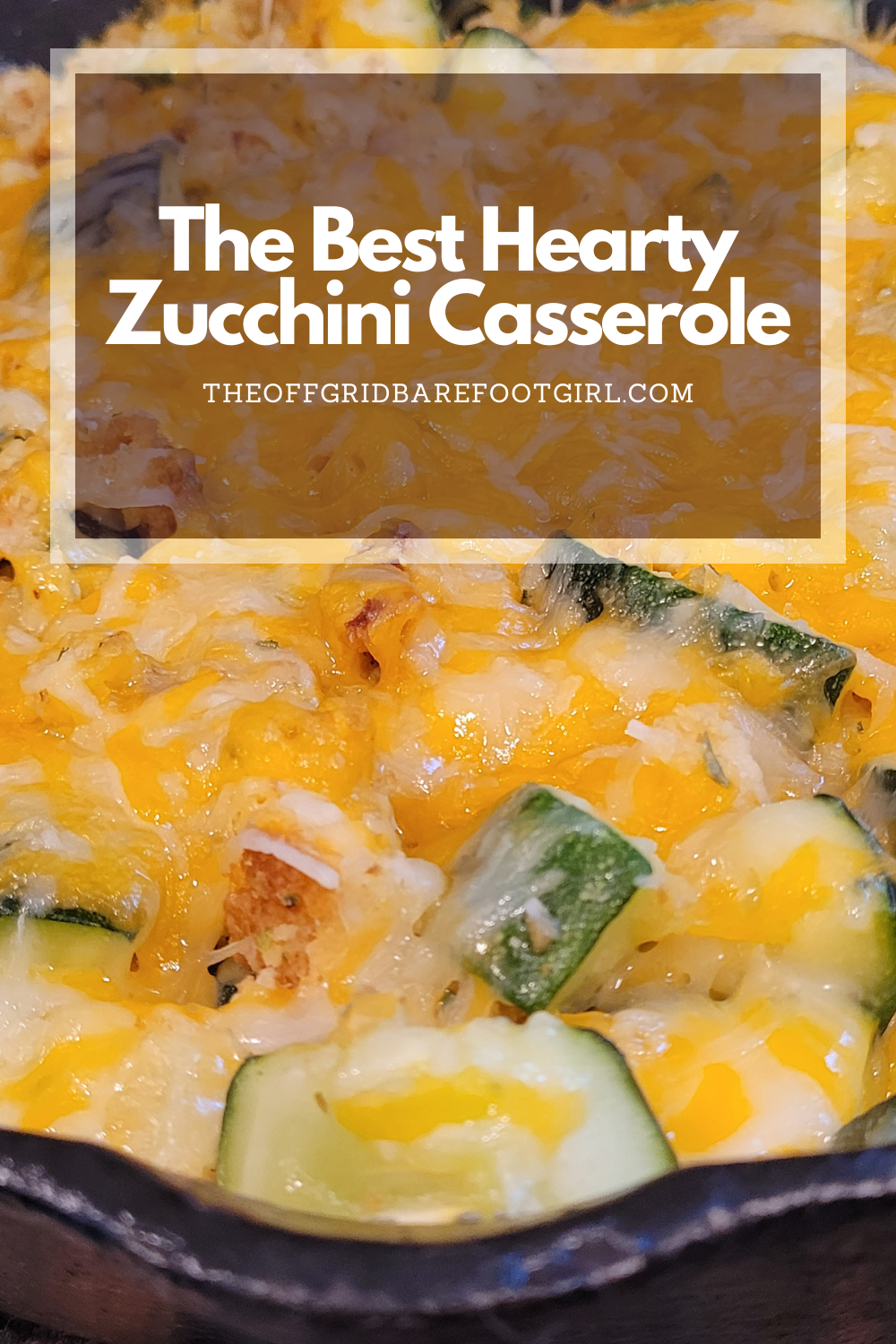Image illustrates a Pinterest pin of zucchini casserole.
