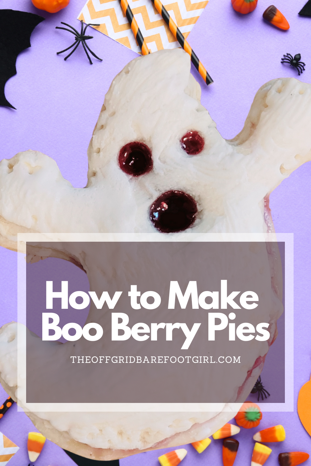 Image illustrates a Pinterest pin of boo berry pies.