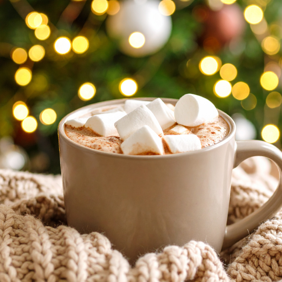 Image illustrates cocoa for traditional holiday drinks.