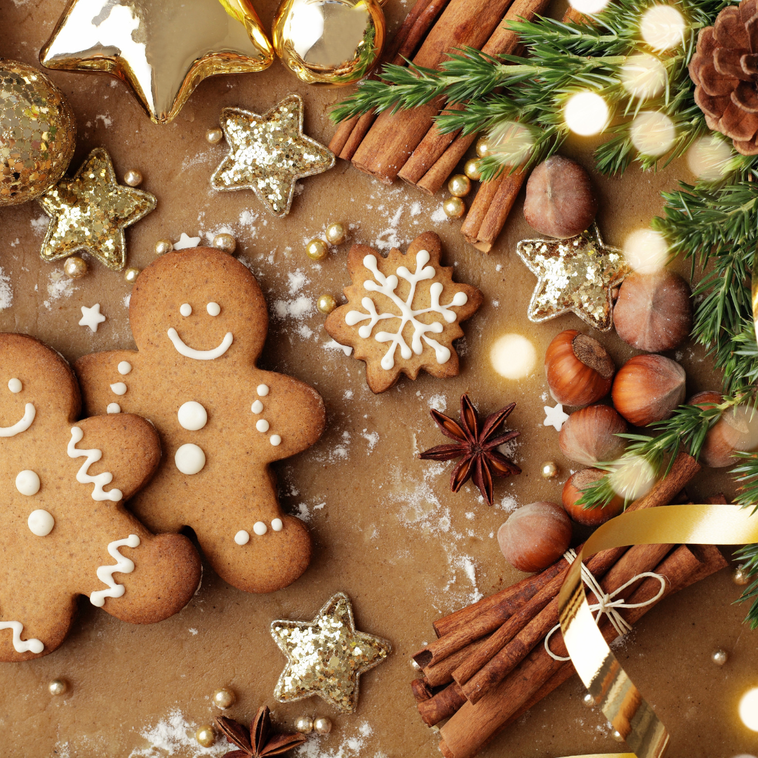 Image illustrates old-fashioned holiday baking.
