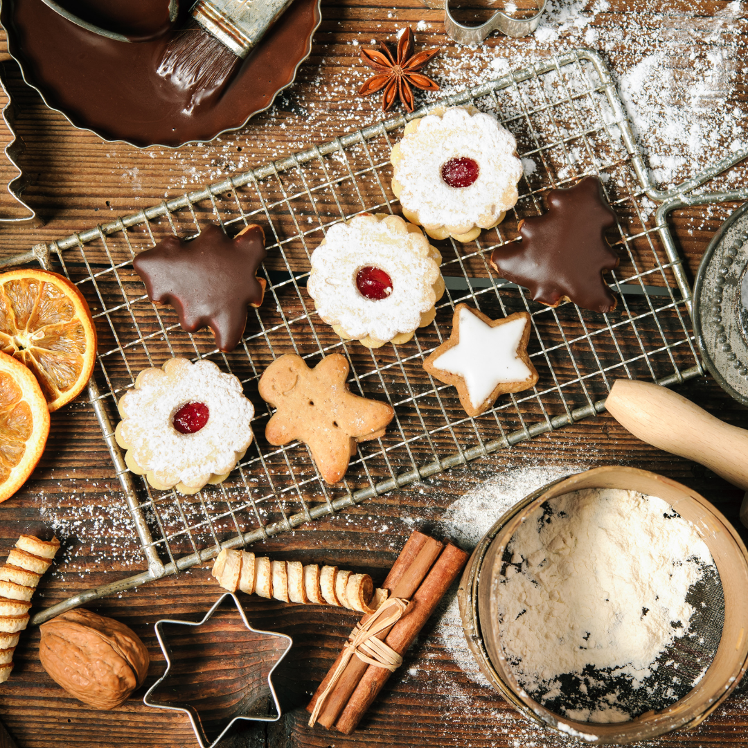 Image illustrates old-fashioned holiday baking.