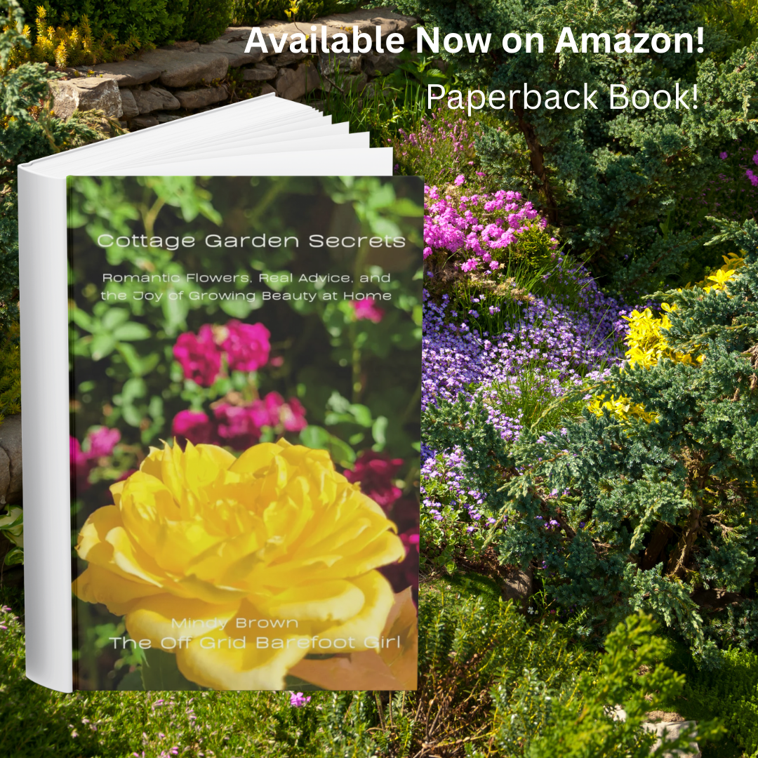 Image illustrates Cottage Garden Secrets book by The Off Grid Barefoot Girl.