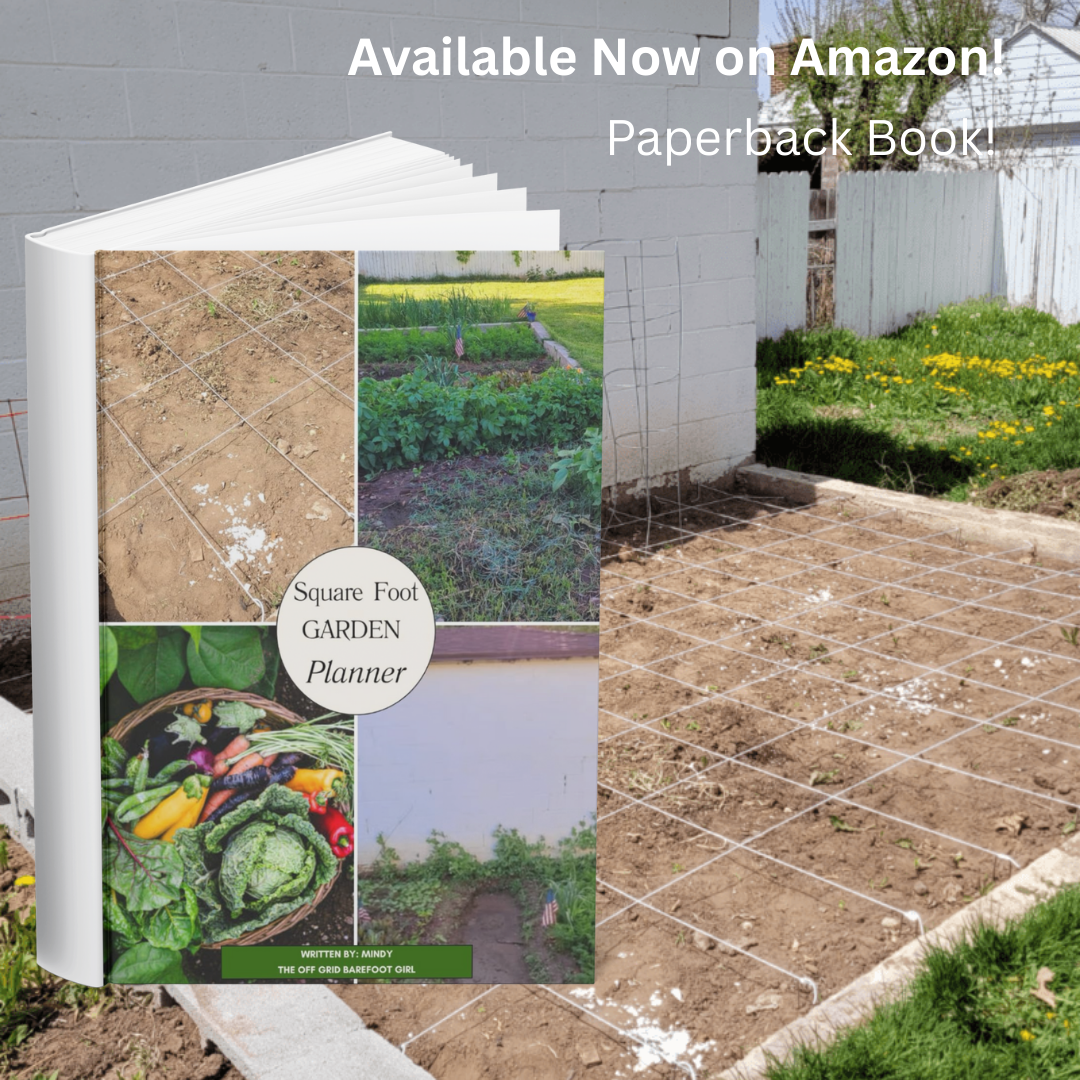 Image illustrates a Square Foot Garden Planner book by The Off Grid Barefoot Girl.