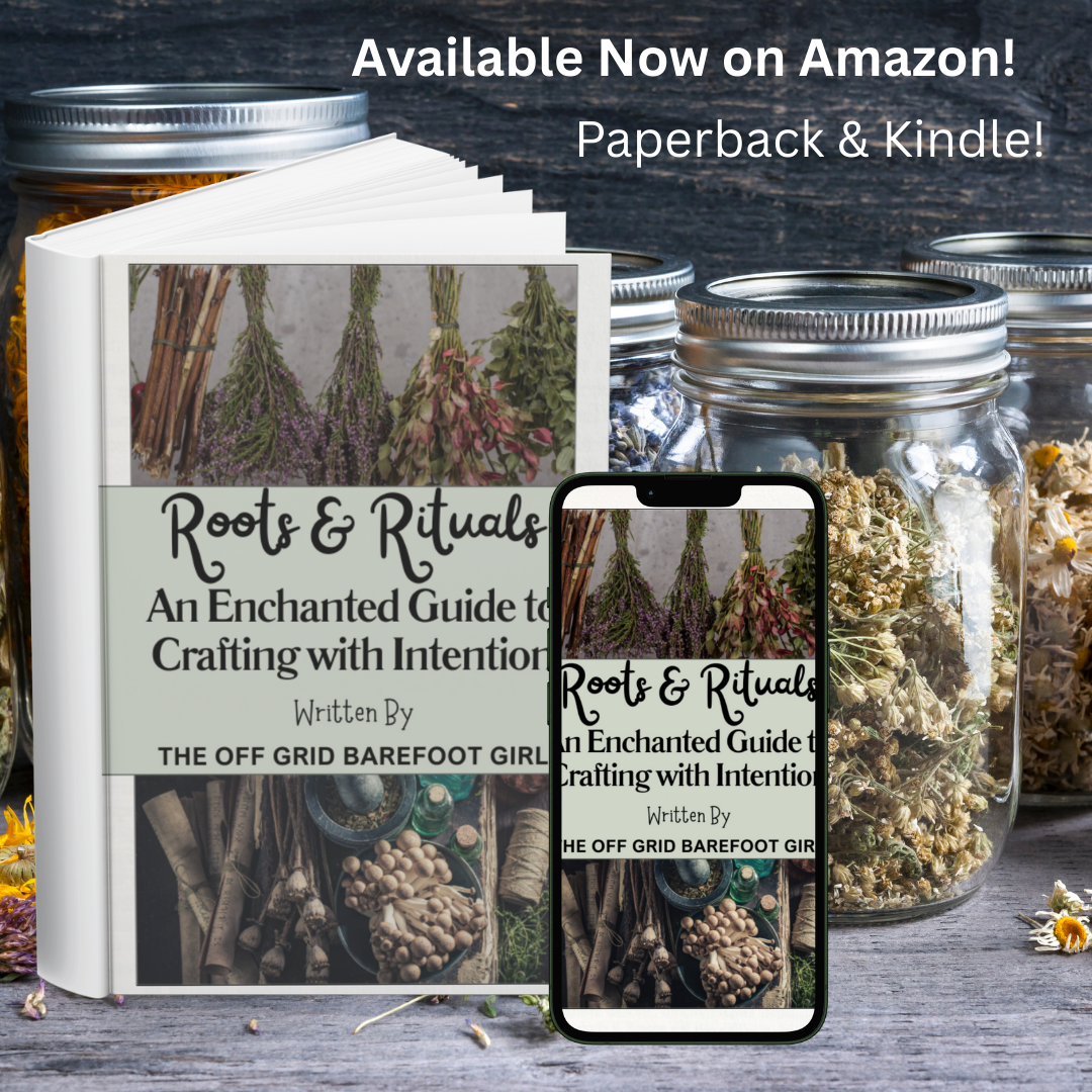 Image illustrates Roots and Rituals book by The Off Grid Barefoot Girl.
