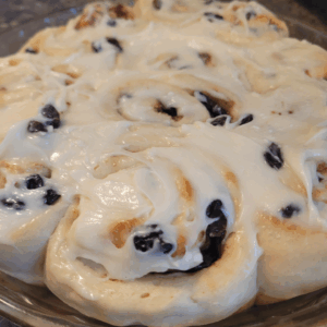 Image illustrates cinnamon raisin rolls.