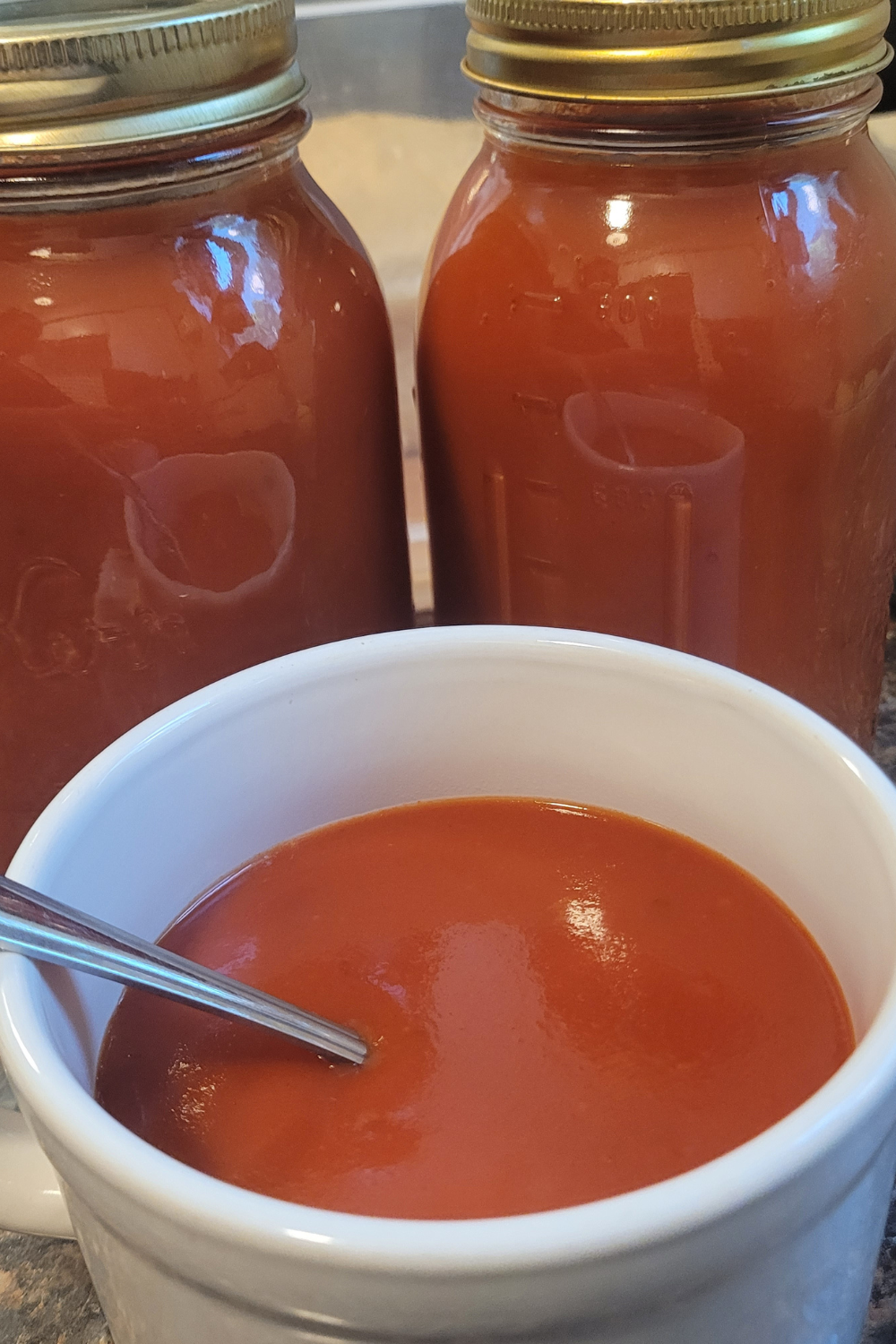 Image illustrates homemade tomato soup.