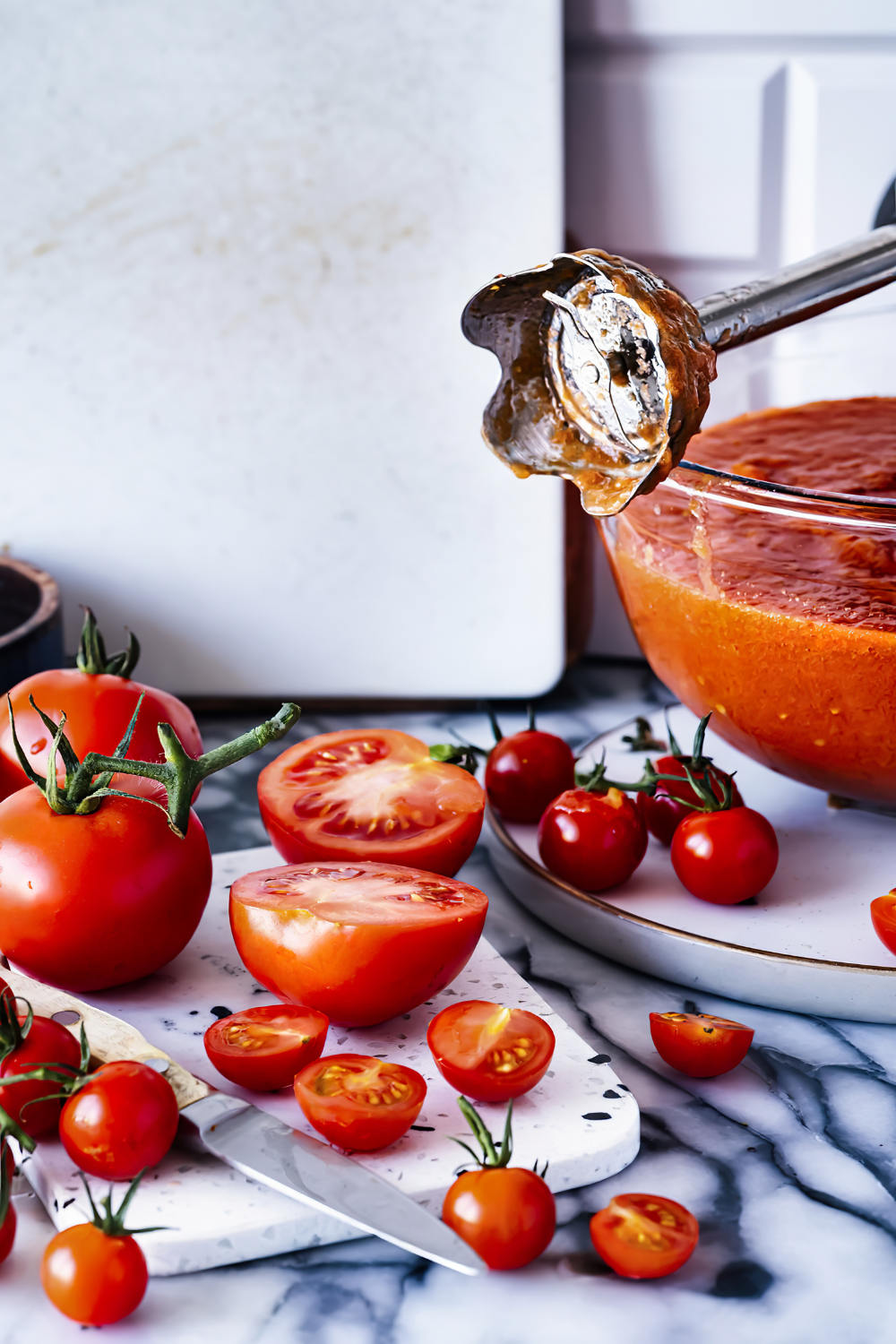 Image illustrates homemade tomato soup.