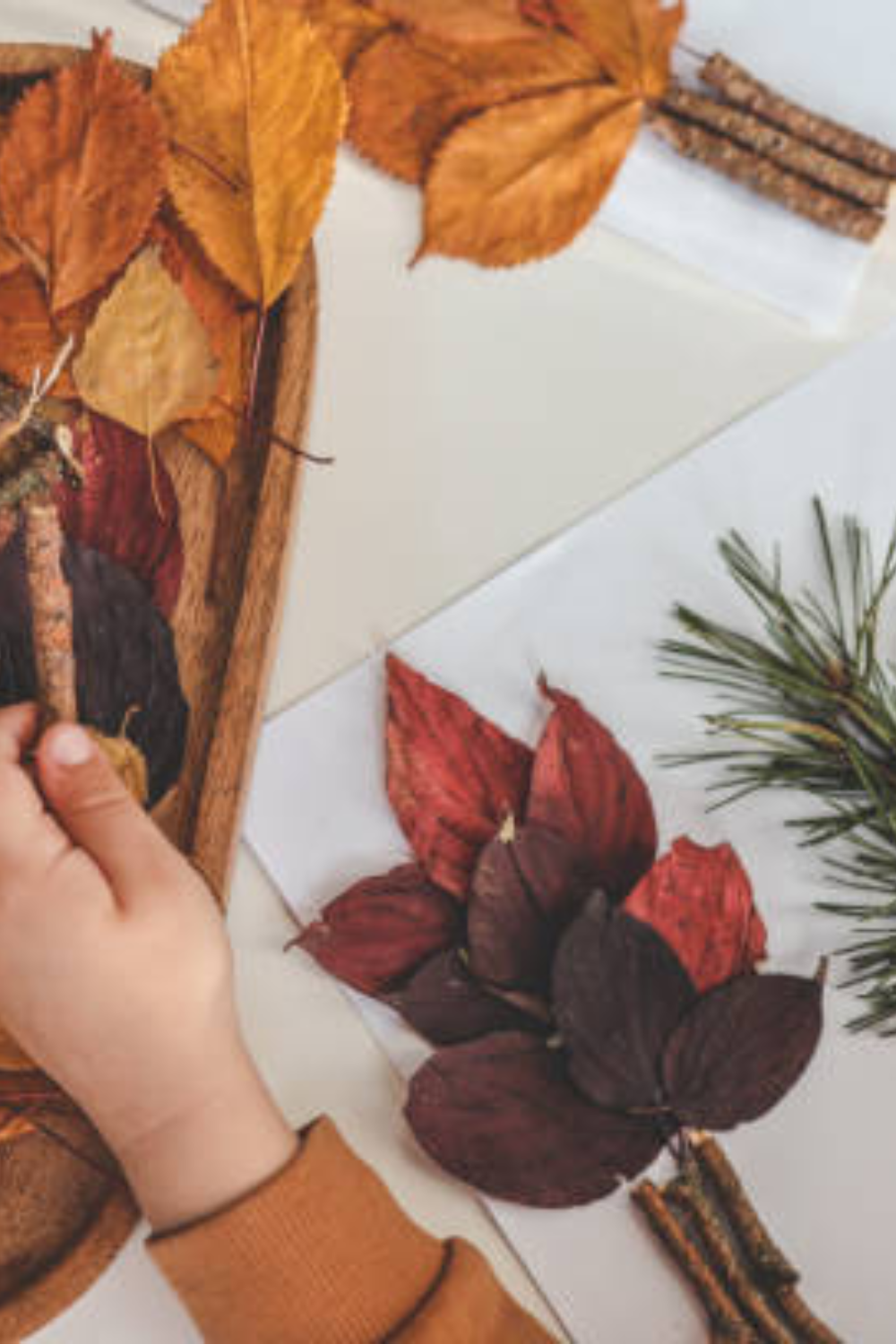 Image illustrates nature crafts for kids.