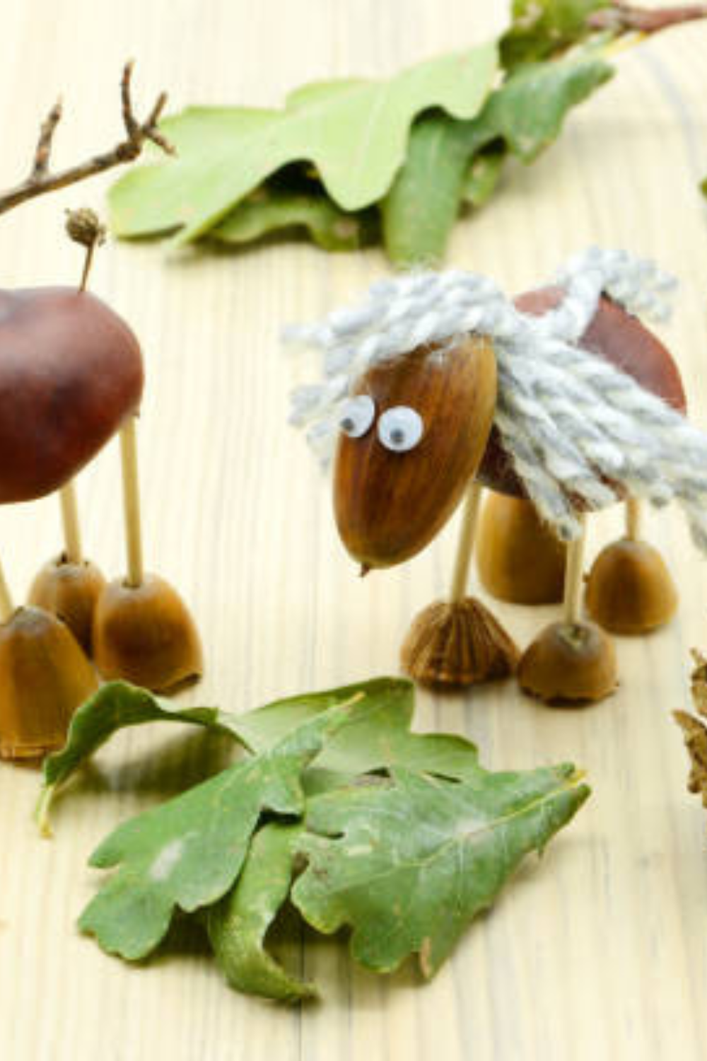 Image illustrates nature crafts for kids acorn crafts.