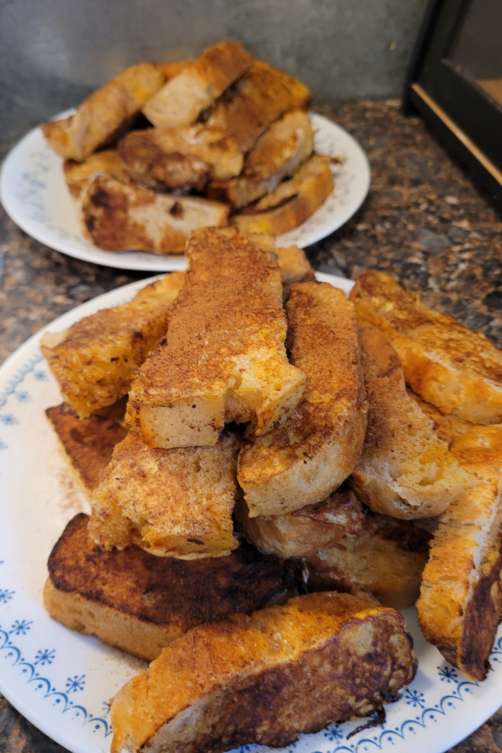 Image illustrates homemade French toast sticks.