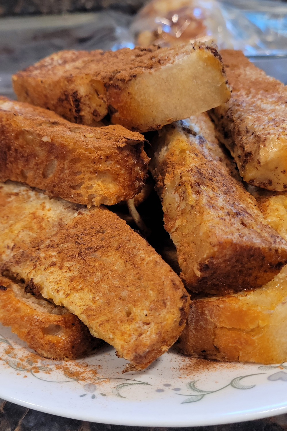 Image illustrates homemade French toast sticks.