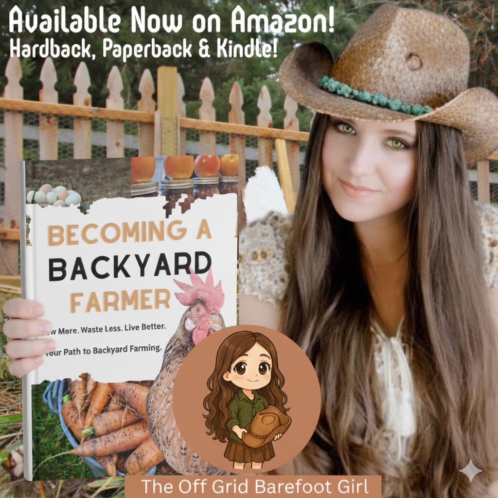 Image illustrates The Off Grid Barefoot Girl Becoming a Backyard Farmer book.